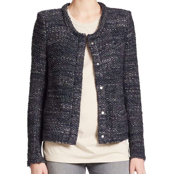 IRO PARIS Carene Wool Blend Blue Knit Blazer Jacket Sz 34 FRA - US 2 or XS - Picture 2 of 15